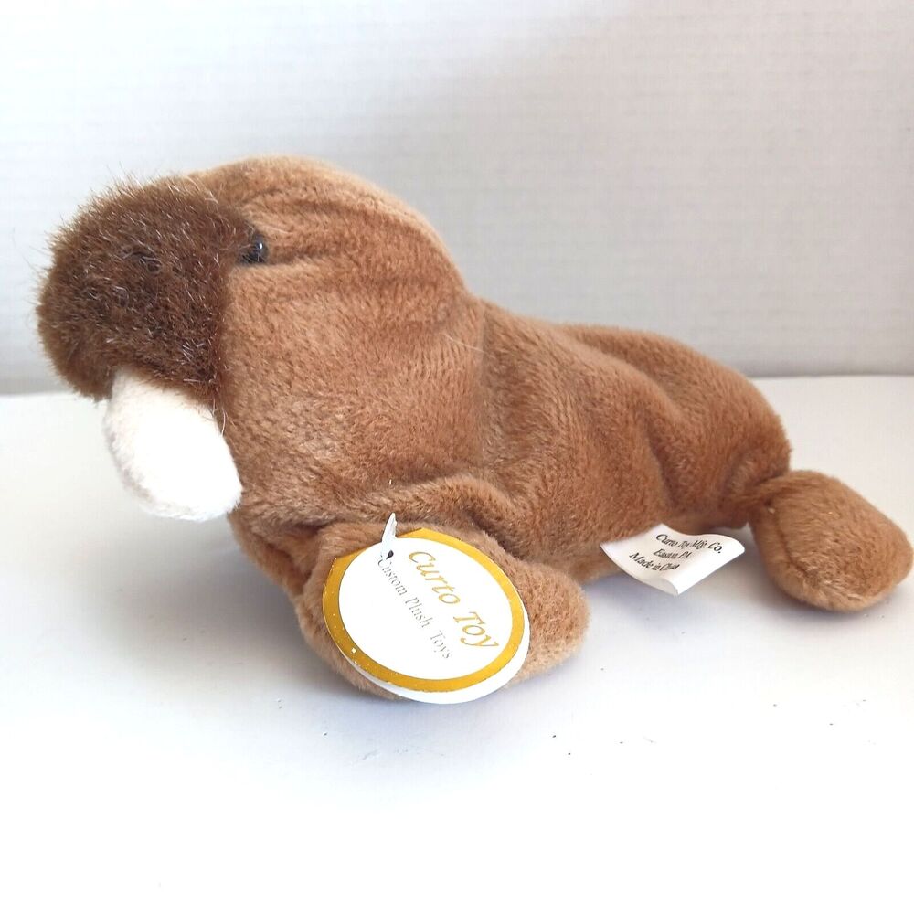 Walrus Stuffed Plush Tan Curto Toy Bean Bag Bottom Small Plastic Pellets Animal